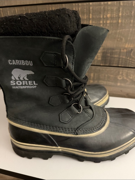 Sorel Black and Cream Caribou Waterproof Winter Boots main image 8